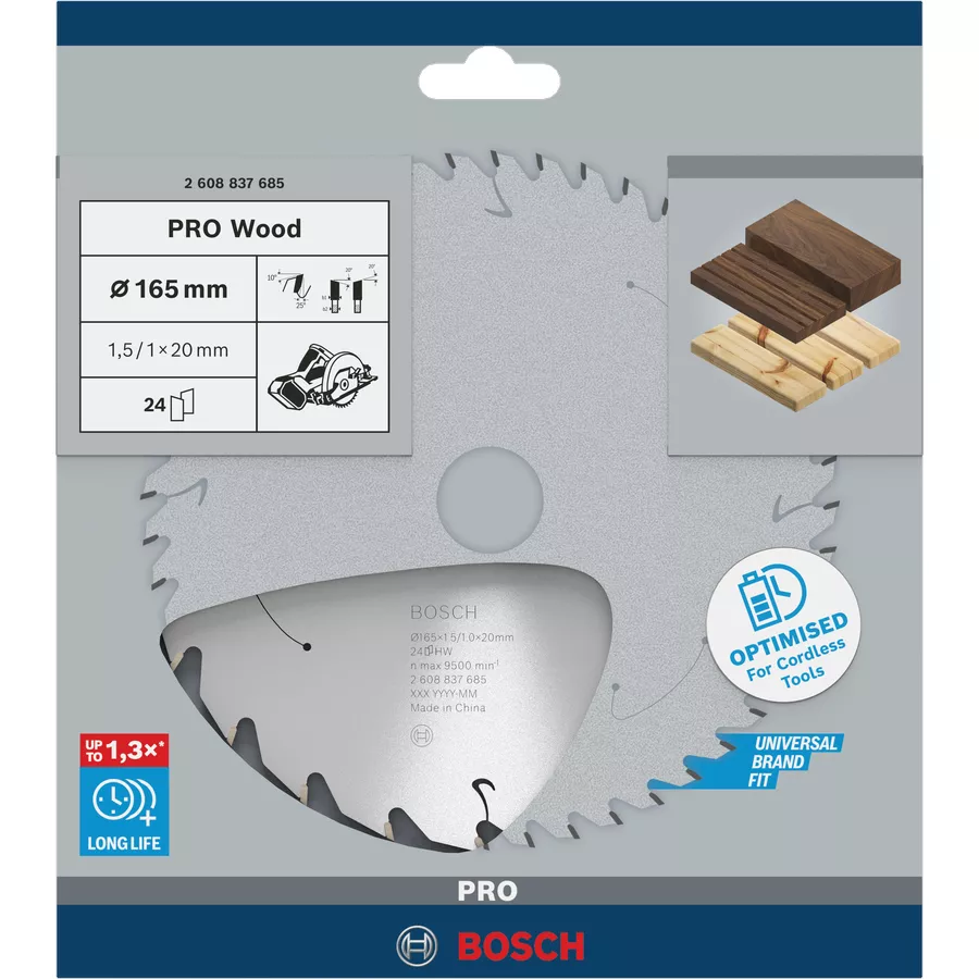Lame PRO Wood cordless 165x20mm 24 dents BOSCH
